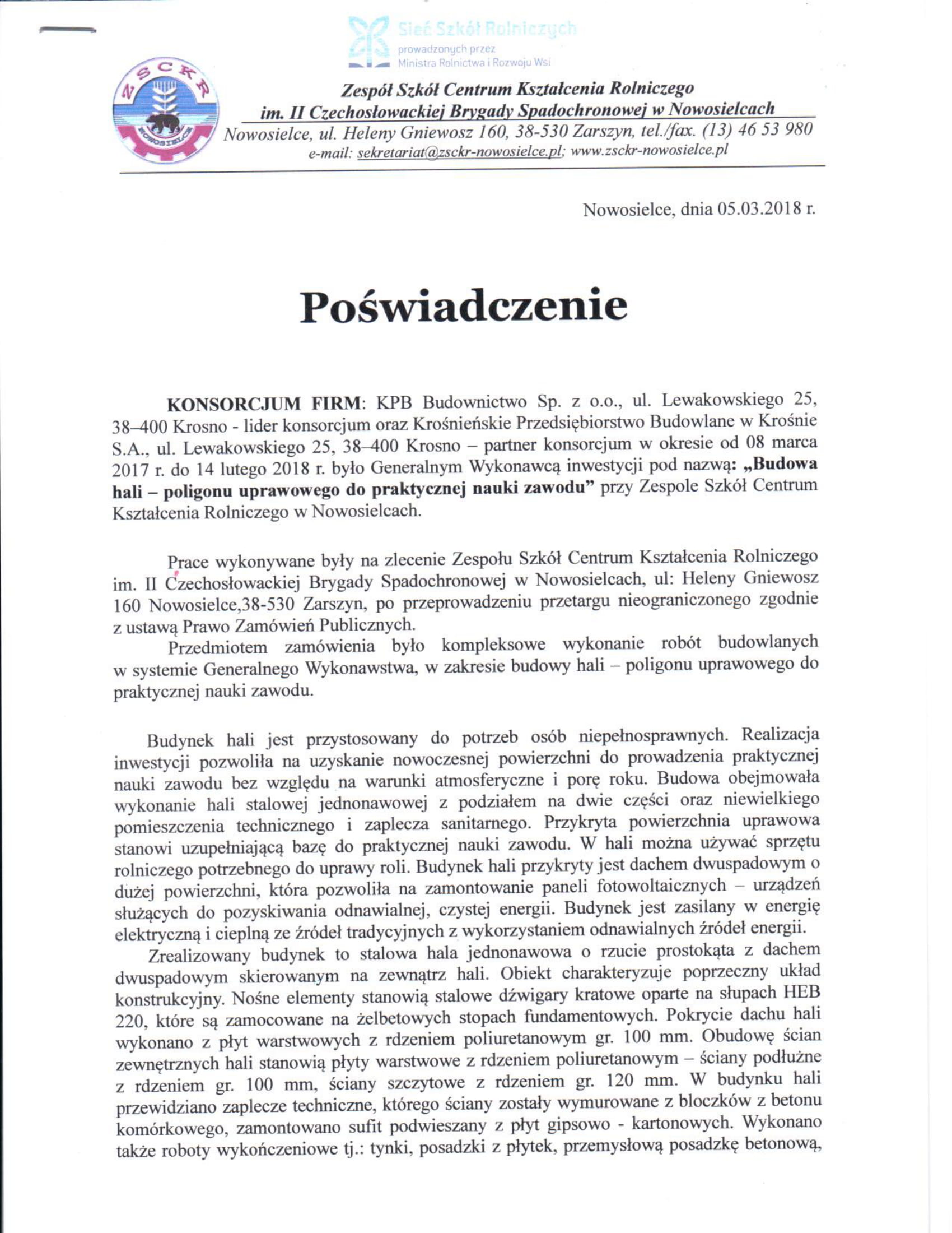 Nowosielce - Budowa hali poligonu uprawowego do praktycznej nauki zawodu-1