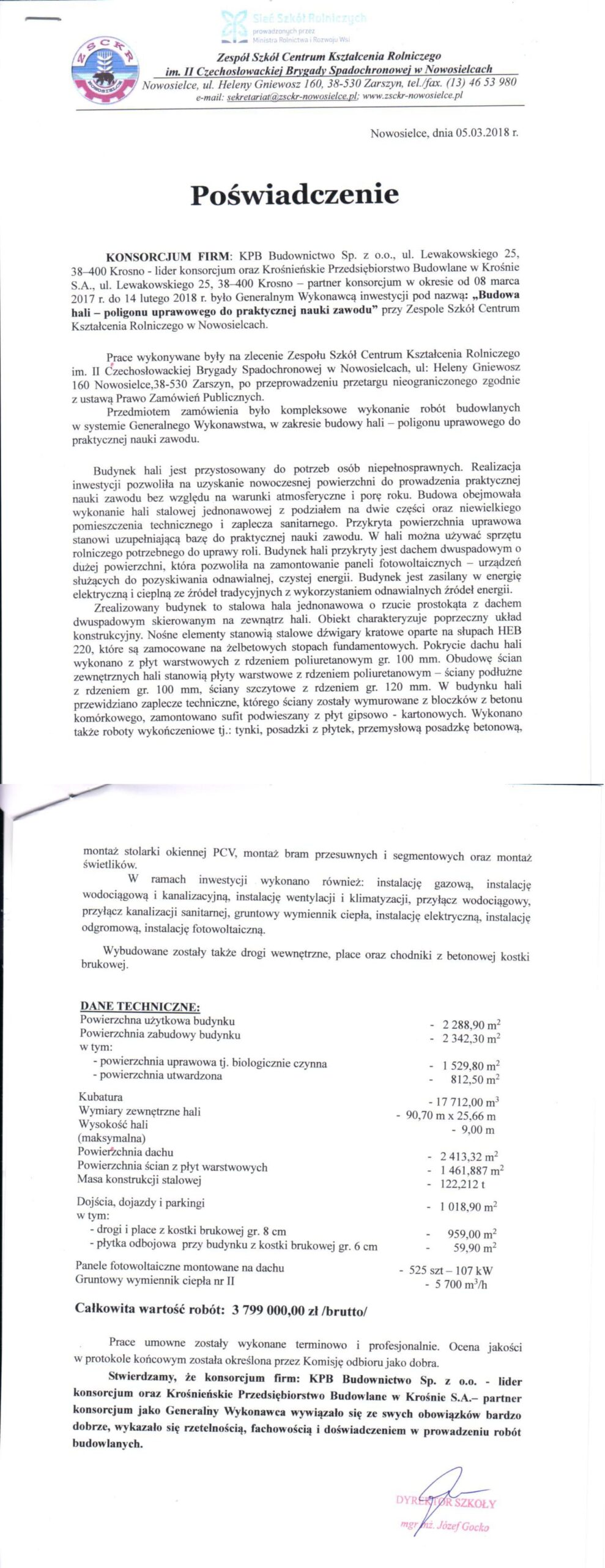 Nowosielce - Budowa hali poligonu uprawowego do praktycznej nauki zawodu-pionowe