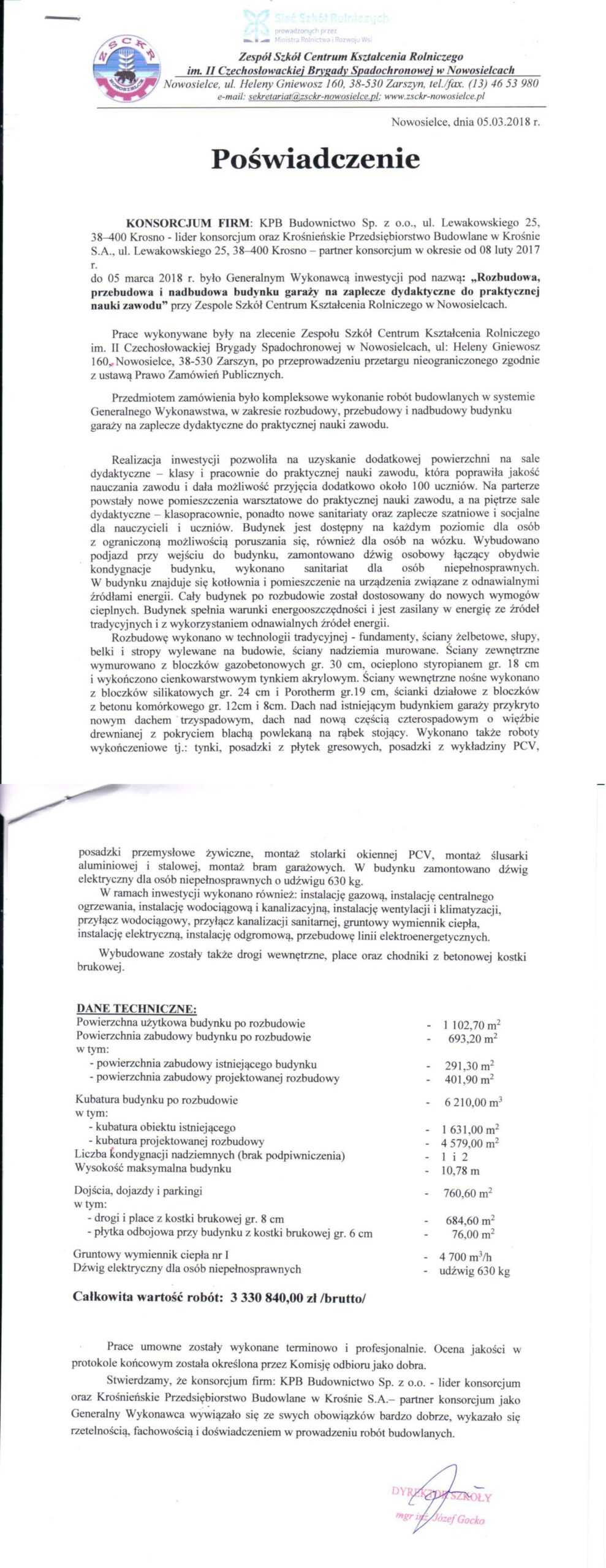 Nowosielce - Rozbudowa przebudowa i nadbudowa budynku garaży na zaplecze dydaktyczne -pionowe