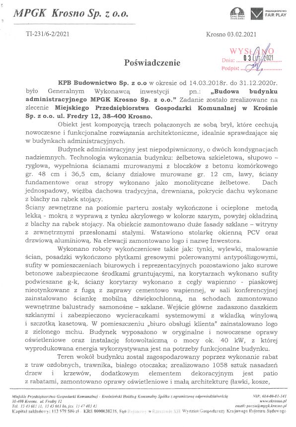 1 strona - Krosno - MPGK budynek biurowy
