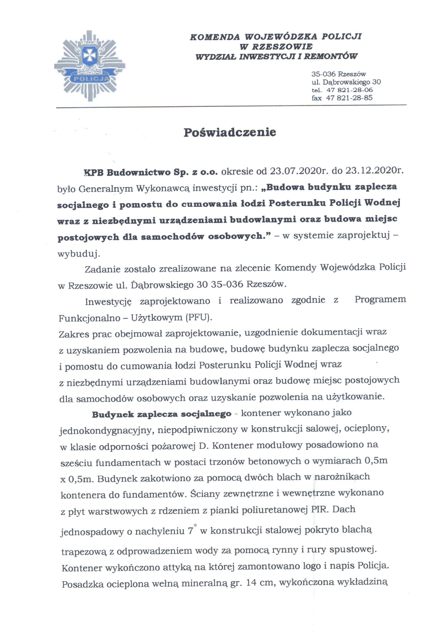 1 strona - Polańczyk - Budowa Posterunku Policji Wodnej